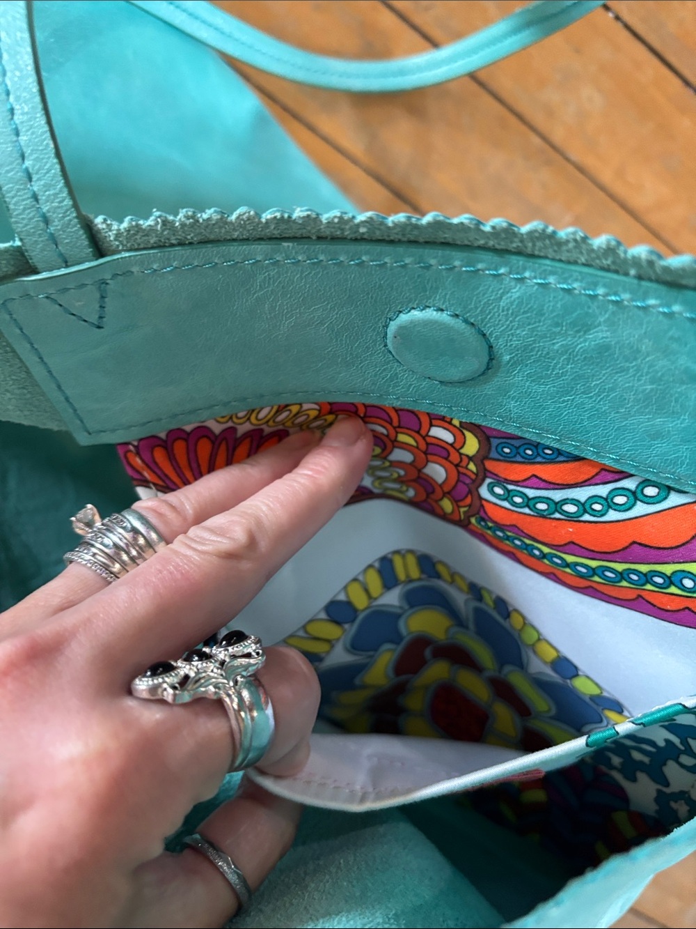 Banana Republic Trina Turk oBright Turquoise Leather Tote Bag - Picture 6 of 6